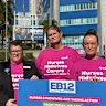 Queensland Nurses and Midwives Union (QNMU) speak outside the Royal Brisbane and Womens Hospital in Herston as they take stage two protected industrial action over ongoing wage negotiations with the Queensland government. 