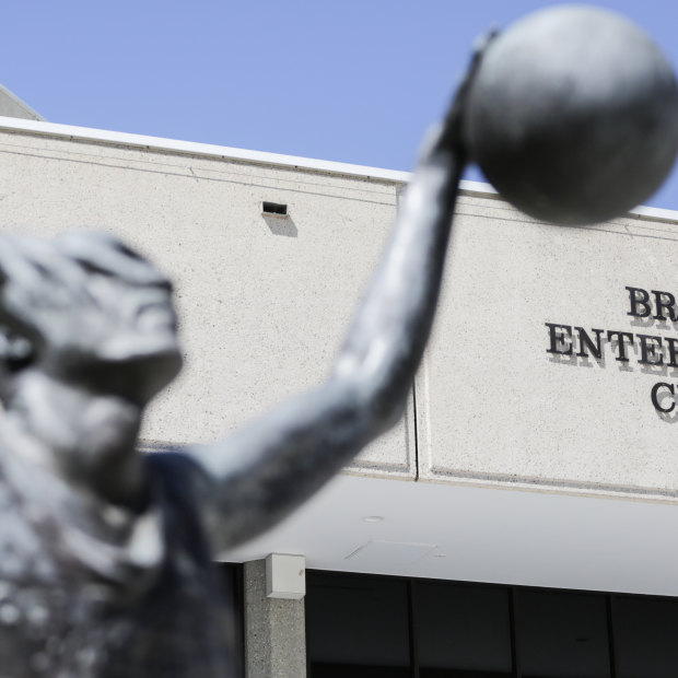 The statue of Brisbane Bullets legend ‘Leaping’ Leroy Loggins outside the Brisbane Entertainment Centre.