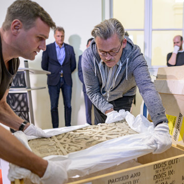The stolen marble panel, C3733, was returned to Afghan officials in Germany before being repatriated.