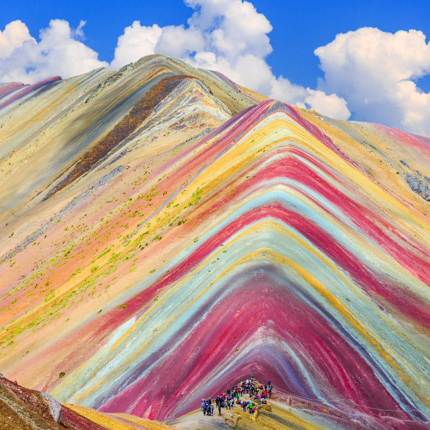 The majestic Vinicunca in the Cusco region of Peru, also known as Rainbow Mountain.