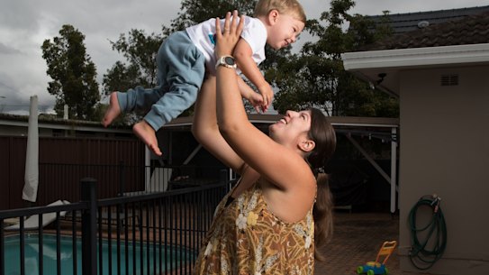 Sarah Whipp, with her son Riley, is planning a home birth to avoid the hospital during the coronavirus pandemic. 