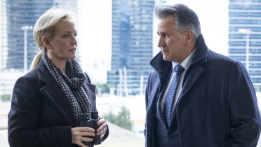 Rebecca Gibney and Anthony LaPaglia in <i>Halifax: Retribution</i>.