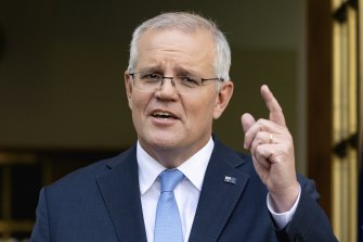 Prime Minister Scott Morrison during a press conference this morning