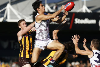 Bailey Banfield goes for a big mark.