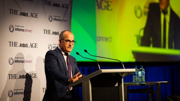 Acting Premier James Merlino speaking at the Age Schools Summit. on Tuesday.