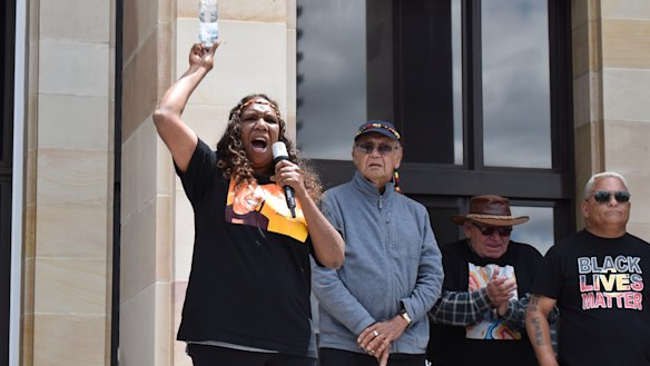 JC’s sister Bernadette Clarke addresses the crowd.