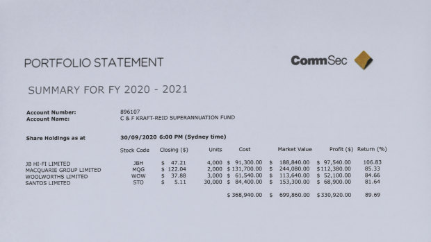 One of the fake statements provided to Cheryl Kraft-Reid and her partner Faye Reid by Caddick.