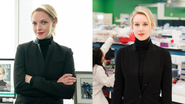 Amanda Seyfried as Elizabeth Holmes in the Dropout (left), and the real Elizabeth Holmes.