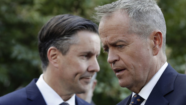 Labor leader Bill Shorten, right, with the party's energy and climate spokesman Mark Butler. Mr Shorten said Labor was "bullish" about cutting emissions from farms.