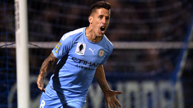 Marcelo Javier of Melbourne City celebrates scoring a goal.