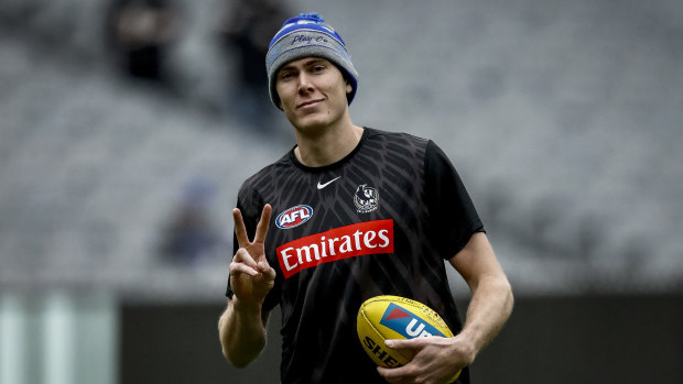 Mason Cox during the warm up on the MCG. 