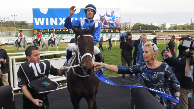 Another honour: Hugh Bowman and Winx return to scale at Randwick.