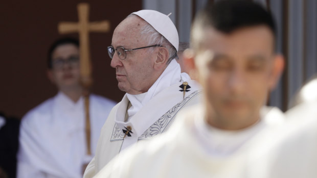 Pope Francis celebrates Mass in 
 Ostia during which he urged residents to stop protecting mobsters out of fear and side with the law. 