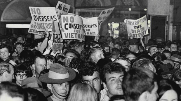 Polarisation is not new: protesters demonstrate against the Vietnam War as conscripts in Sydney wait for the train to take them to camps in Wagga Wagga and Puckapunyal.
