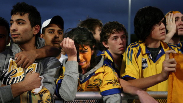 Heartbreak: Disappointed Eels fans watch their side lose the 2009 grand final. Little did they know the finals drought that loomed.