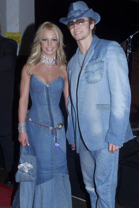 Britney Spears and Justin Timberlake in all denim at the 2001 American Music Awards.