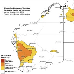 The heatwave map for WA over the next few days.