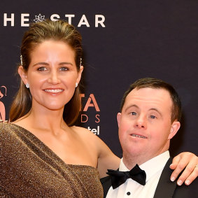 Jockey Michelle Payne and brother Stevie at the 2019 AACTA awards on Wednesday.