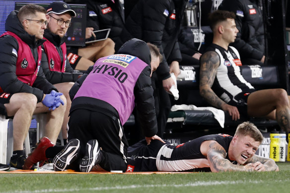 Treatment worked: Jordan De Goey is back on the park after receiving some attention.