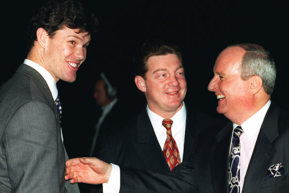 Alan Jones with James Packer and Phil Gould in 1998.