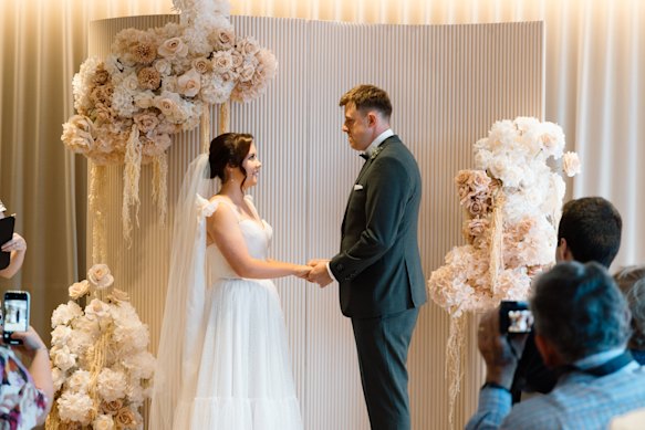 Polly and Riley at their registry-office wedding.