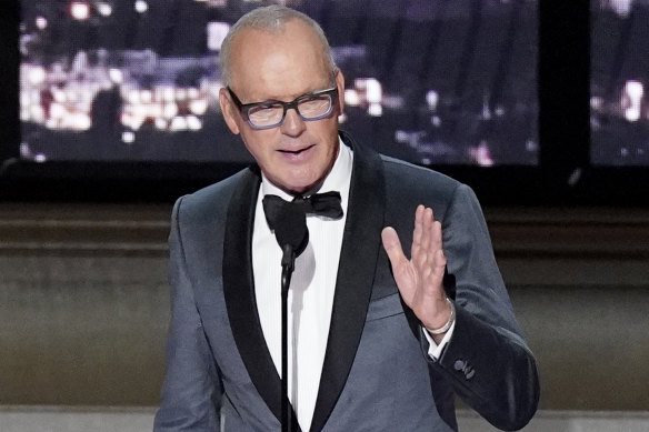 Michael Keaton accepts the Emmy for outstanding lead actor in a limited or anthology series or movie for Dopesick.