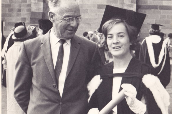 Geraldine Walsh with her father, James Lawler, graduating from Sydney University in the 1960s.