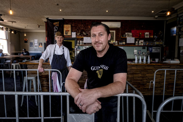 Quiet day: Dan O'Connell Hotel co-owners Michael Shaughnessy, front and Carl Johnson. 