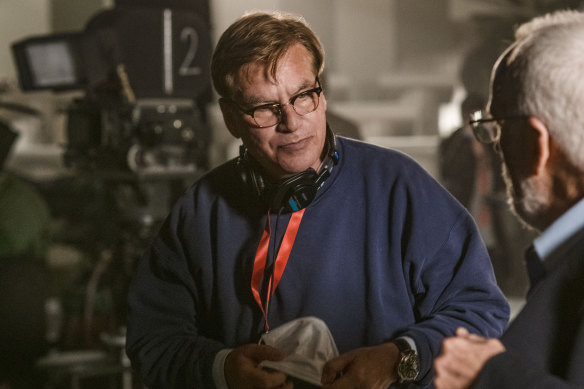 Aaron Sorkin on the set of Being the Ricardos.