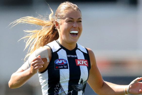 Sarah Rowe is enjoying life with Collingwood’s AFLW team.