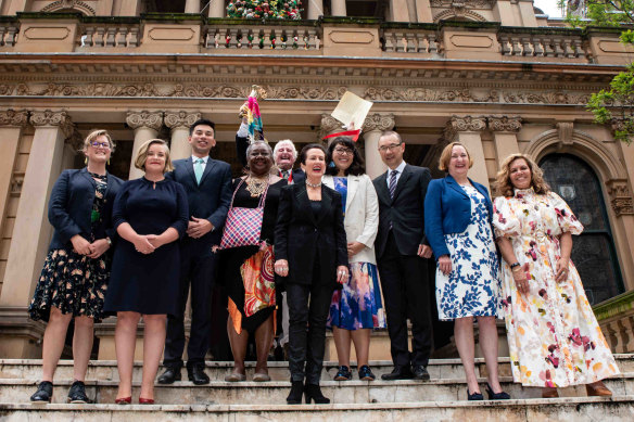 The newly elected City of Sydney council at Town Hall shortly before the first meeting of their new term on Thursday.