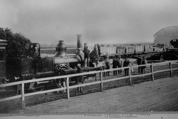 Australia’s first steam train journey, in 1854, from Flinders Street to Sandridge (Port Melbourne). William Pattison (left) was the driver.