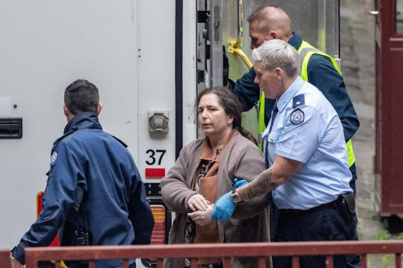 Convicted triple-murderer Erin Patterson arrives at the Supreme Court of Victoria in Melbourne on Monday 25th August ahead of her sentencing. Erin Patterson stumbles as she gets out of the prison truck. 