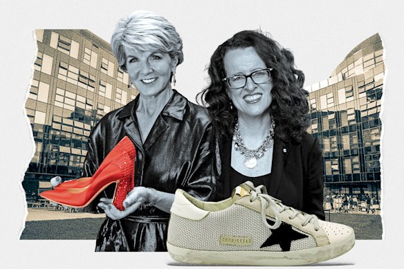 ANU’s Julie Bishop and Genevieve Bell with their controversial shoes