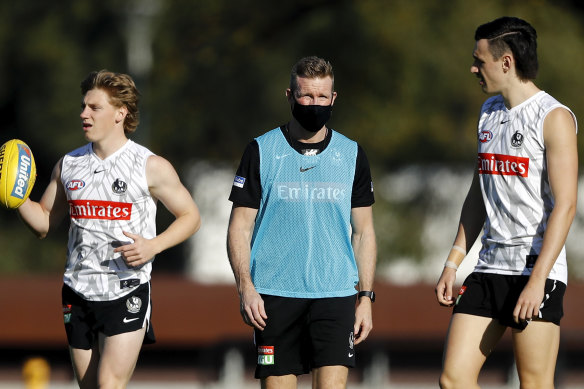Nathan Buckley at Pies training on Thursday.