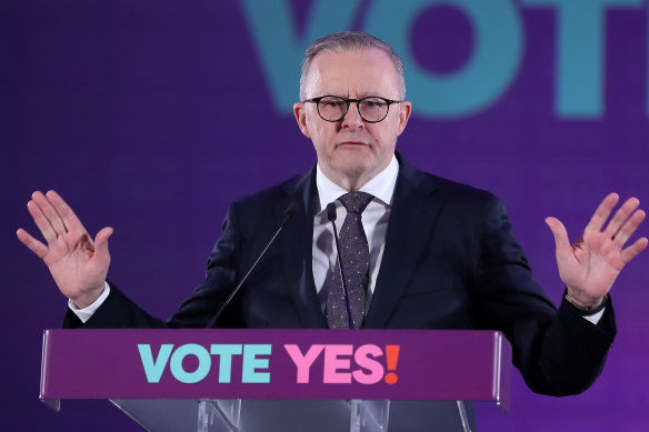 Prime Minister Anthony Albanese campaigning for the Voice referendum earlier this year.