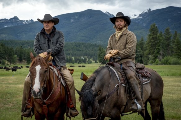 Kevin Costner and Luke Grimes in Yellowstone.