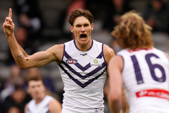 Docker Rory Lobb celebrates a goal.