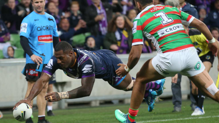 Dynamic: Suliasi Vunivalu crosses for the Storm at AAMI Park.