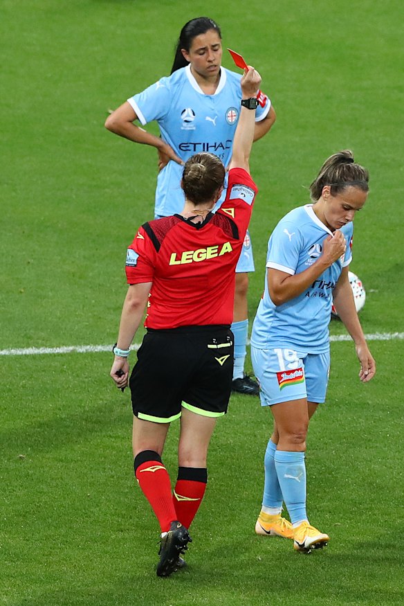 City’s Tyla-Jay Vlajnic receives her marching orders.