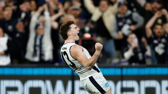 Blake Acres celebrates the winning goal.