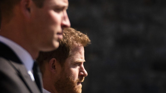 Prince William and Prince Harry left the chapel at Windsor castle side by side, although they were separated in the funeral procession. 