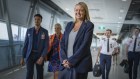 Jetstar CEO Stephanie Tully Profile with Jetstar staff in Melbourne Airport.