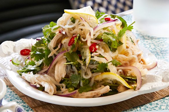 This herb-strewn chicken and noodle salad is perfect in hot weather.