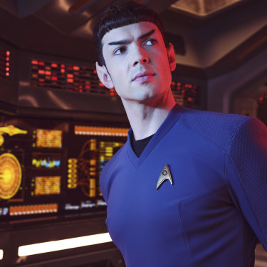 Ethan Peck star as the cool, young Mr Spock in the Paramount+ series Star Trek Strange New Worlds.