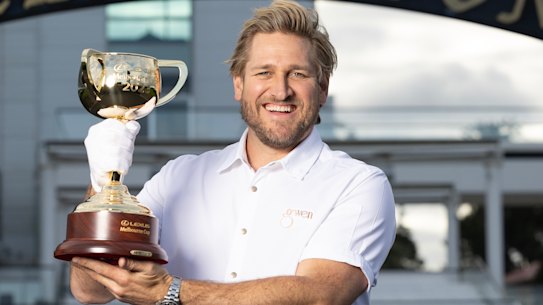 Celebrity chef Curtis Stone with the 2023 Lexus Melbourne Cup. 