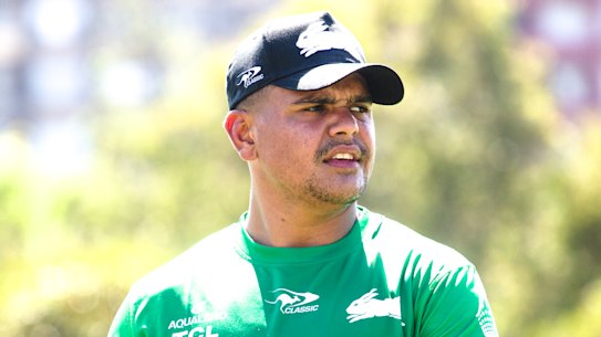Latrell Mitchell training with Souths on Friday.