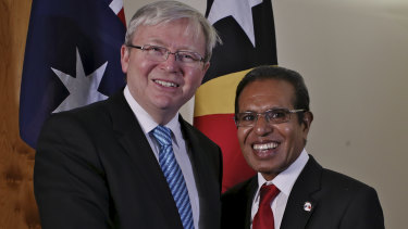 Then president of East Timor Taur Matan Ruak with then Australian prime minister Kevin Rudd in 2013.