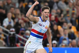 Scache celebrates a goal for the Bulldogs.