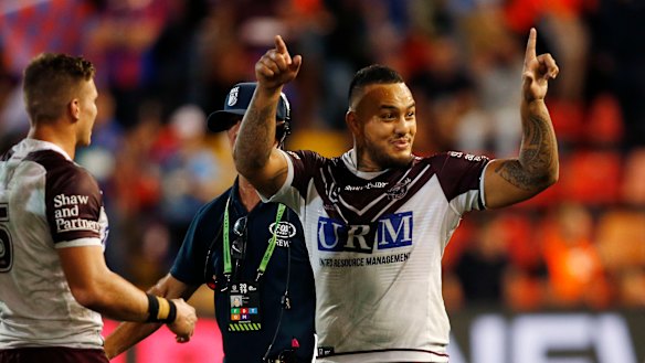 Read 'em and weep: Addin Fonua-Blake eggs on the crowd on his way  to the sin-bin.